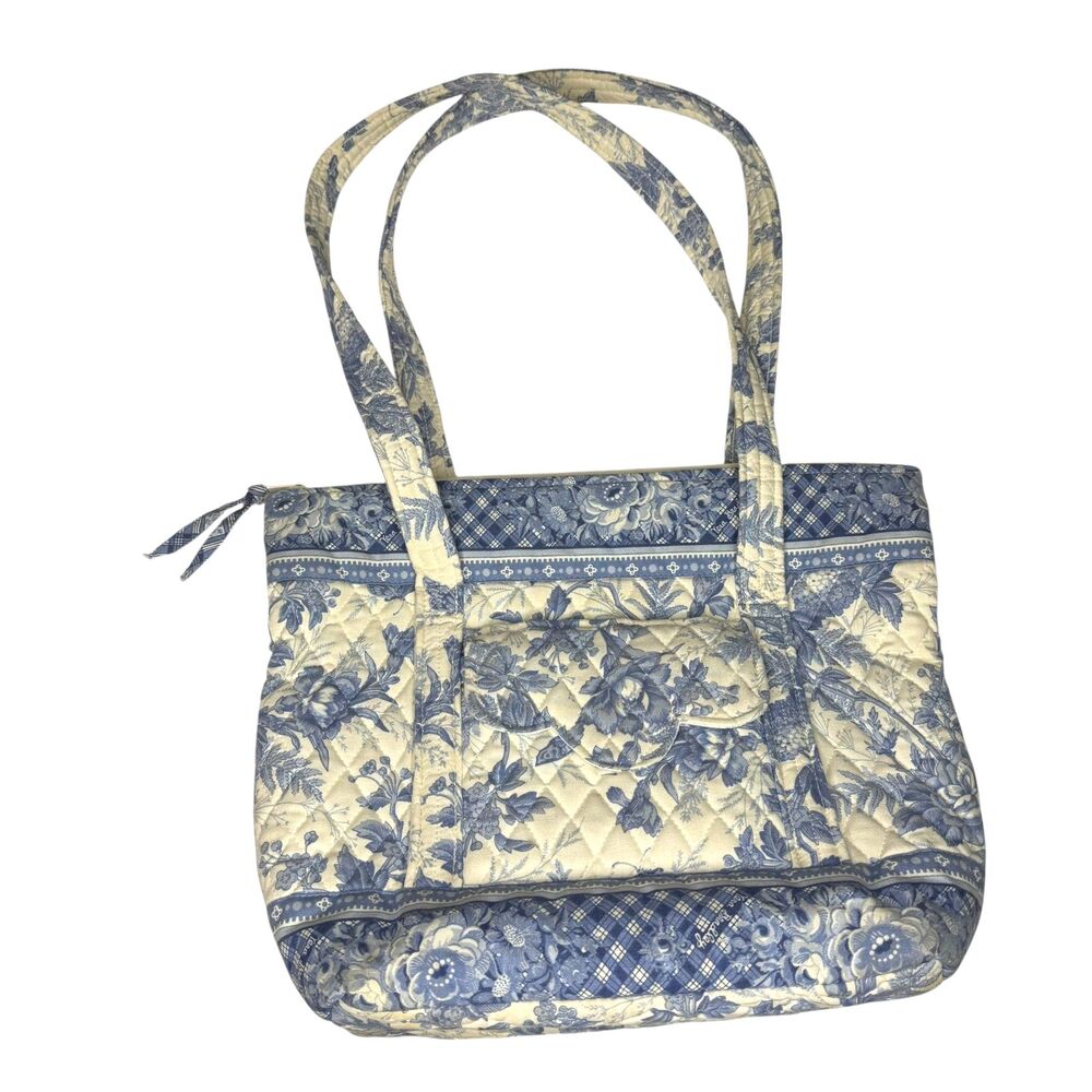 Vera Bradley Blue Toile Tote Shoulder Bag Purse Vintage Y2K 2001 Retired Quilted